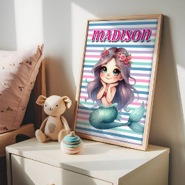 Anpassad rosa sjöjungfru randigt mönster  poster