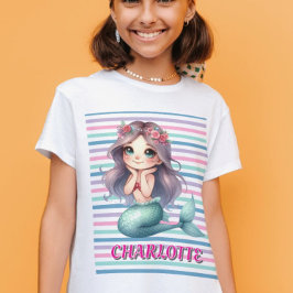 Anpassad rosa sjöjungfru randigt mönster  t shirt