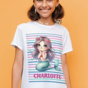 Anpassad rosa sjöjungfru randigt mönster t shirt