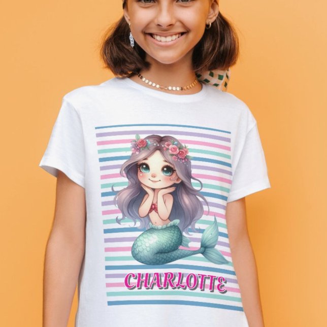 Anpassad rosa sjöjungfru randigt mönster  t shirt (Skapare uppladdad)