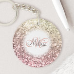 Anpassad  Rosa Söt Glitter Monogram Namn<br><div class="desc">Anpassa enkelt denna vackra glatt rosa faux glitter-nyckelkedja med ditt handskrivna skript i anpassningsbarna monogram och namn.</div>