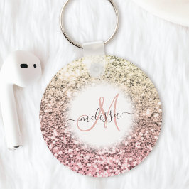 Anpassad  Rosa Söt Glitter Monogram Namn Nyckelring