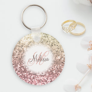 Anpassad  Rosa Söt Glitter Monogram Namn Nyckelring