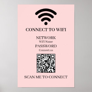 Anpassad Rosa WiFi QR   Enkel Nätverksvisning Poster