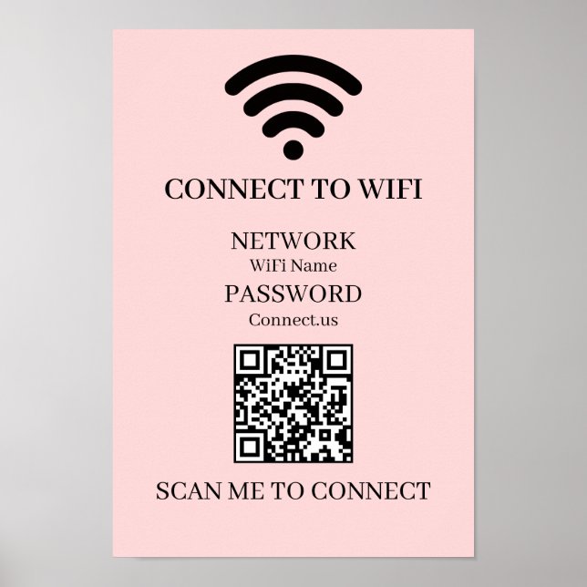 Anpassad Rosa WiFi QR | Enkel Nätverksvisning Poster (Framsidan)