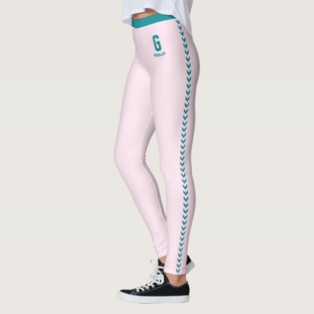Anpassad rosapink svarta ränder Mönogram Leggings (Vänster)