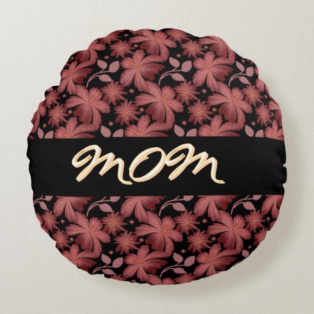 Anpassad Rostfärgad Blommig Sömlös Mönster  Rund Kudde (Framsidan)