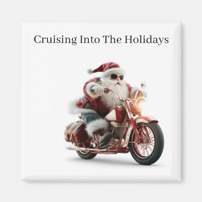 Anpassad Route 66 Biker Santa Kylskåpskonst Magnet (Framsidan)