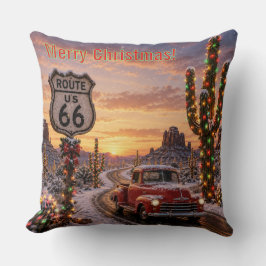 Anpassad Route 66 Jul Röd Pickup Kaktus Ljus Kudde