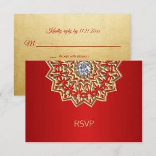 Anpassad Ruby RÖD Guld Indisk Mandala RSVP Bröllop Inbjudningar