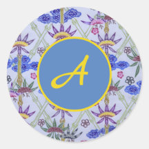 ANPASSAD RUNDA KLISTERMÄRKEN MED BLÅA BLOMMOR