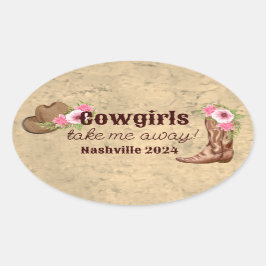 Anpassad rustik rosa blommig cowgirl ovalt klistermärke