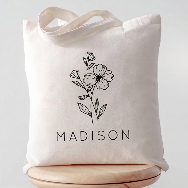 Anpassad rustik vildblomma brudtjänst namn handväs tygkasse (rustic wildflower tote bag for Her, bridal party tote bag gift, bridesmaid proposal gift tote bag)