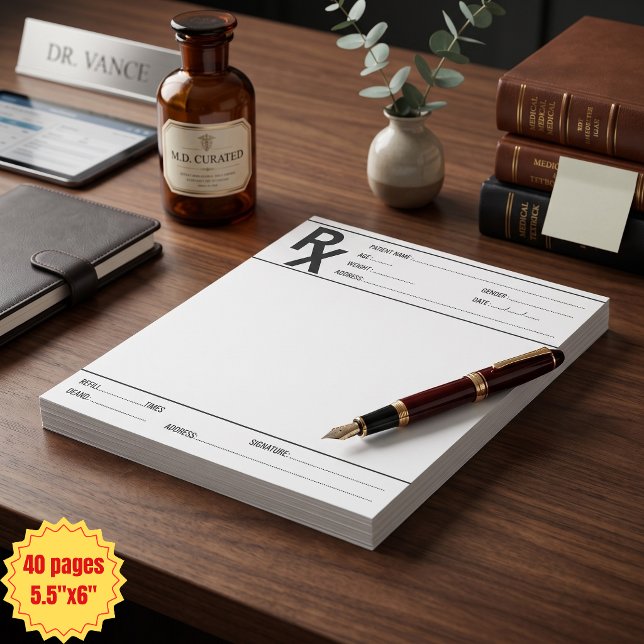 Anpassad RX receptbelagd block för läkare apotekar (Custom RX Prescription Pad Doctor Pharmacist DEA)