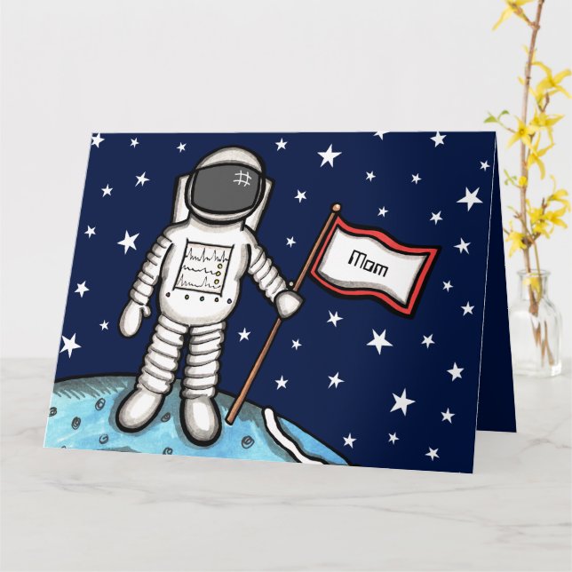 Anpassad Rymdman Astronaut Kosmisk Morsdagskort Kort (Gul blomma)
