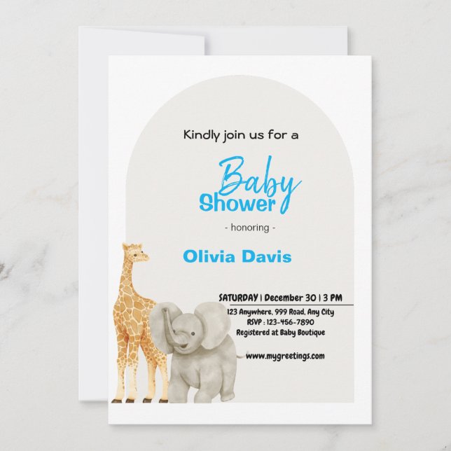 Anpassad safari-inbjudan till babyskor inbjudningar (Framsida)