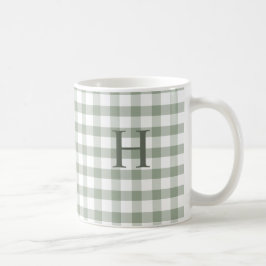Anpassad Sage Olivgrön Rutig Modern Monogram Kaffemugg