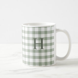 Anpassad Sage Olivgrön Rutig Modern Monogram Kaffemugg