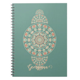 Anpassad Sage & Sand Retro Ornamental Mandala Anteckningsbok