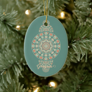 Anpassad Sage & Sand Retro Ornamental Mandala Julgransprydnad Keramik