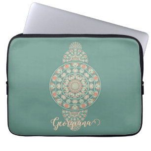 Anpassad Sage & Sand Retro Ornamental Mandala Laptop Fodral