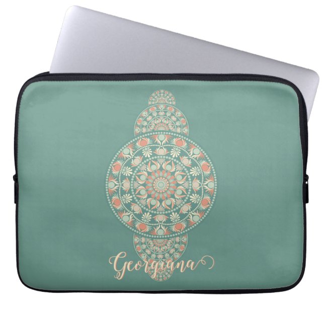 Anpassad Sage & Sand Retro Ornamental Mandala Laptop Fodral (Framsidan)