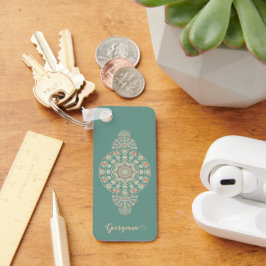 Anpassad Sage & Sand Retro Ornamental Mandala Nyckelring