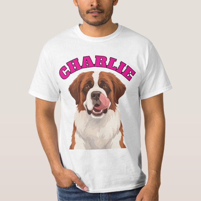 Anpassad Saint Bernard Stor Hund Tunga Ut T Shirt (Framsida)