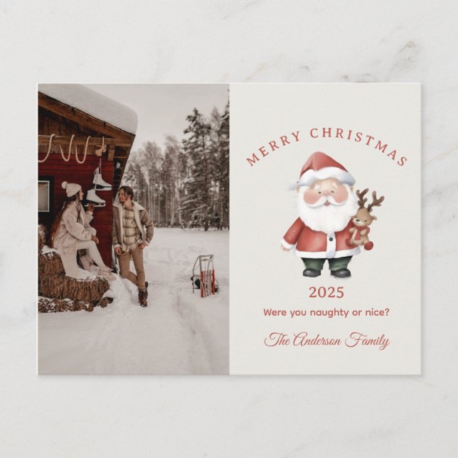Anpassad Santa vattenfärg julstämning present Helg Vykort (Framsida)