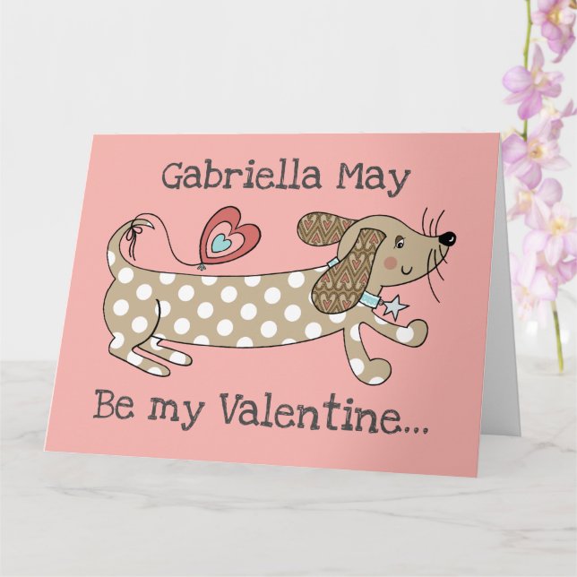 Anpassad Sausage Dog Dachshund Alla hjärtans dag-k Kort (Orkide)