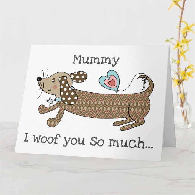 Anpassad Sausage Dog Dachshund Morsdags Kort (Gul blomma)
