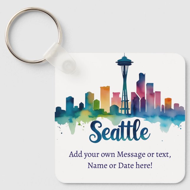 Anpassad Seattle City akvarell Siluett Nyckelring (Framsida)