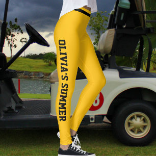 Anpassad semesterkul solig gul svart randig leggings
