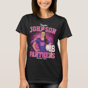 Anpassad senior sportsteam rosa bootleg-fototröja t shirt