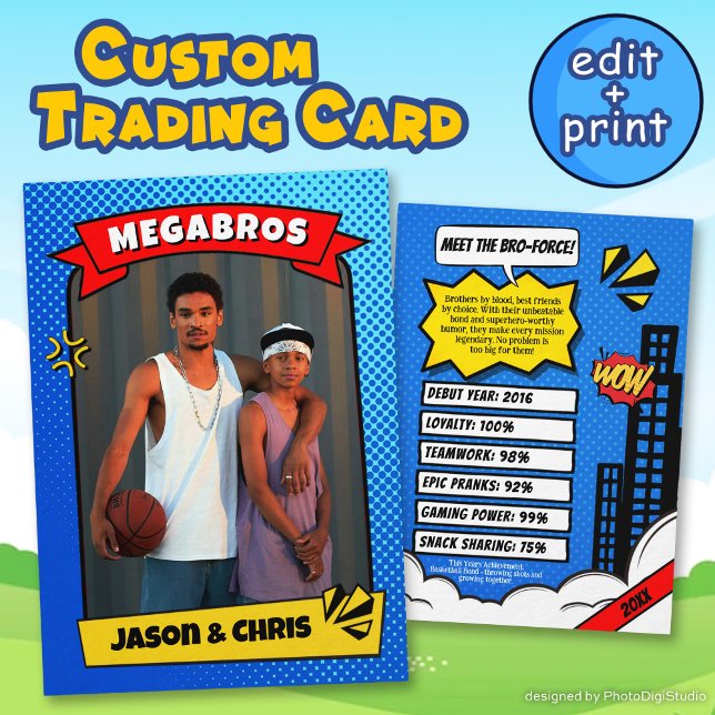 Anpassad seriealbum bästa vänner byteskort Bröder  (Custom Comic Best Friends Trading Card Bros Gift)