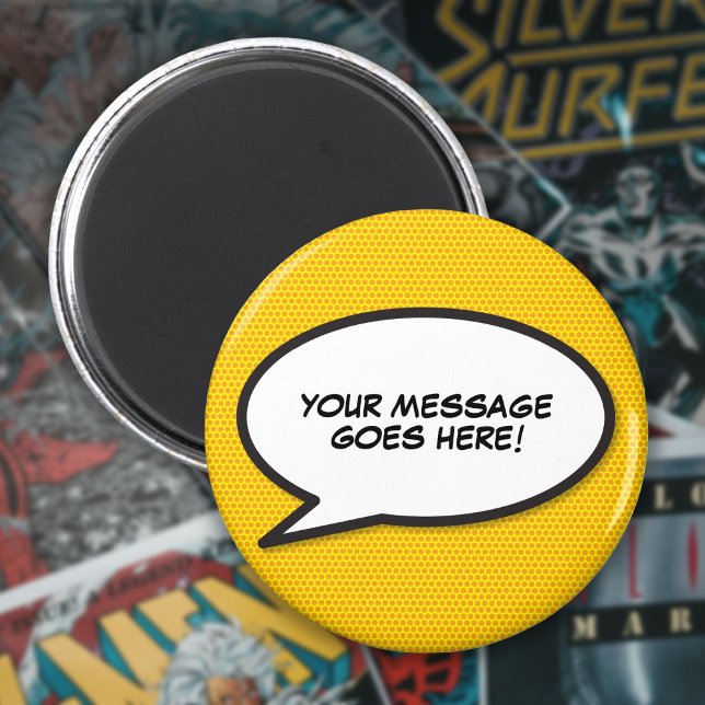 Anpassad seriefigur med pratbubbla för eget meddel magnet (Custom Message Comic Book Speech Bubble Magnet)
