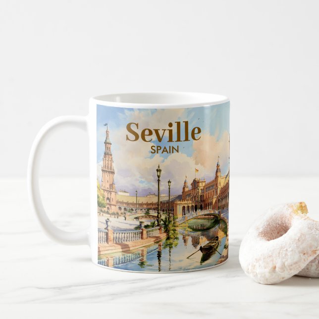 Anpassad Seville Spanien Plaza de Espana Akvarell Kaffemugg (Med munk)