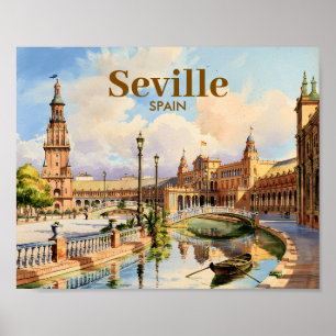 Anpassad Seville Spanien Plaza de Espana Akvarell Poster