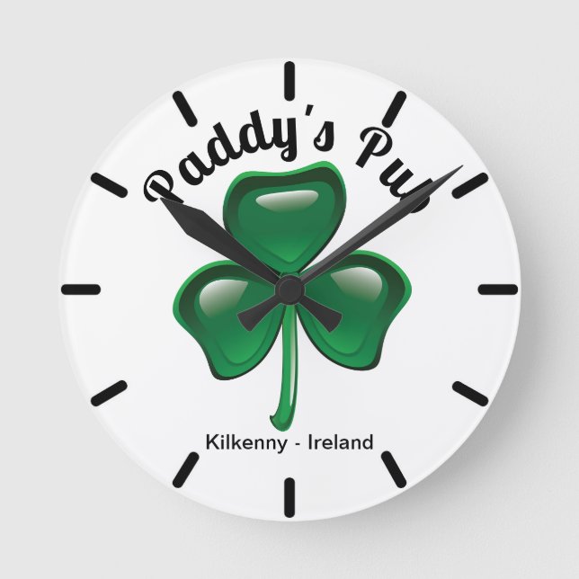 Anpassad Shamrock Pub Wall Clock Rund Klocka (Framsida)
