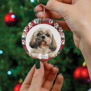 Anpassad Shih Tzu Hund Djur Foto Jul Högtid Julgransprydnad Keramik