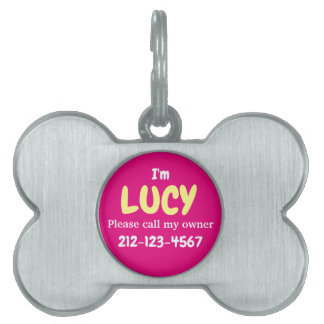 Anpassad Shock rosa i form av cute Girly Silver-bo ID-bricka Husdjur