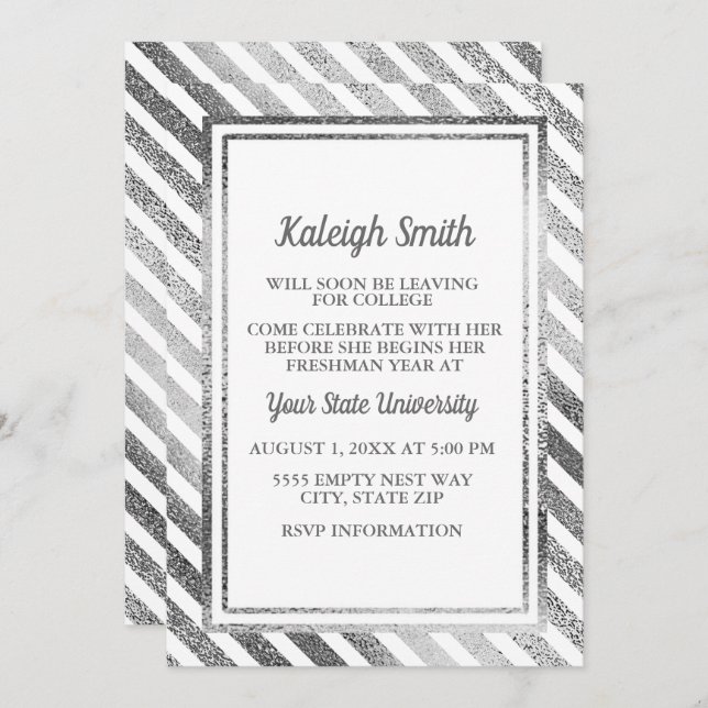 Anpassad Silver White College Trunk Party Inbjudan (Fram/baksida)