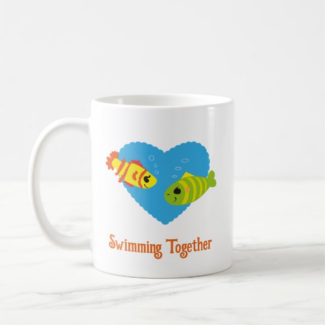 Anpassad Simning Tillsammans Fiskpar Kärlek Kaffemugg (Vänster)