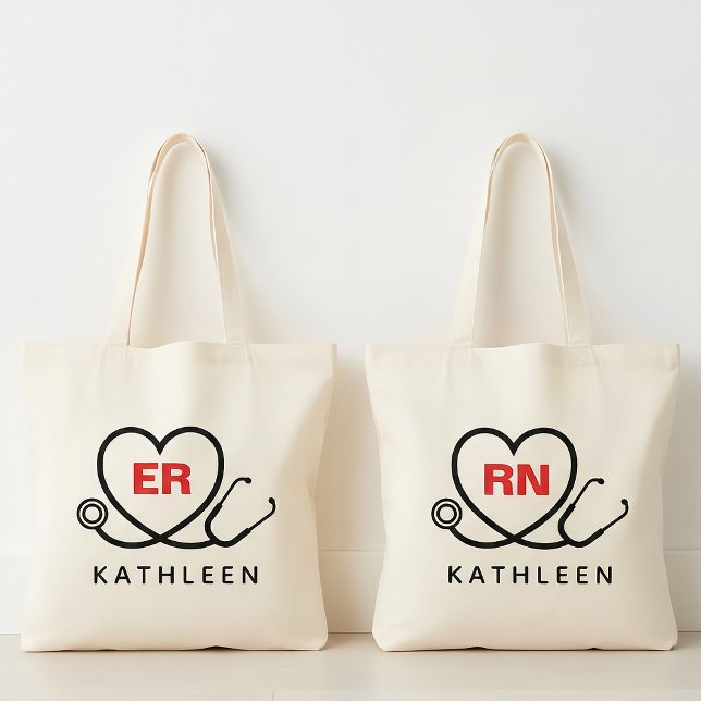 Anpassad sjuksköterskeväska, monogrampresent för R Tygkasse (custom rn graduation tote bag, custom er nurse appreciation gift, medical healthcare worker tote)