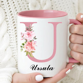 Anpassad skål med monogram och rosa ros - present mugg