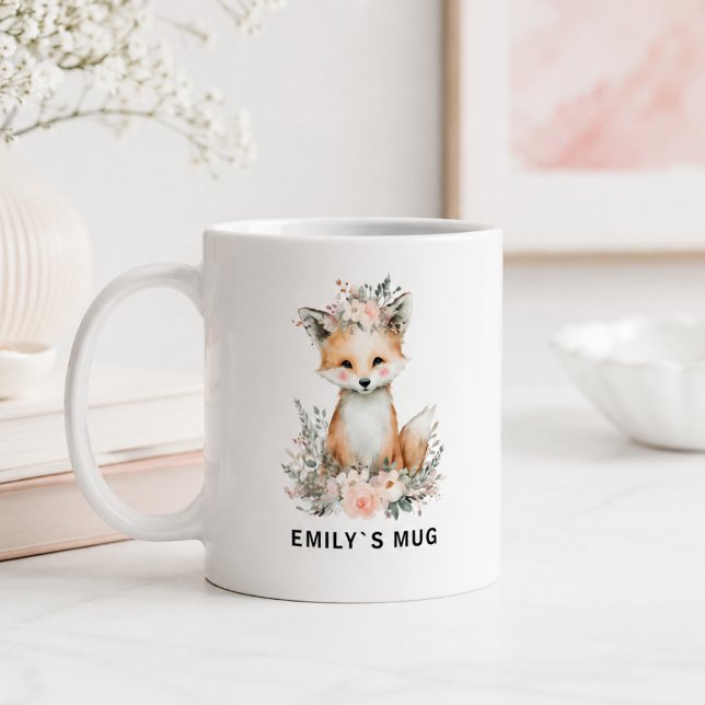 Anpassad skogsräv-mugg med namn kaffemugg (Custom Woodland Fox Mug with Name)