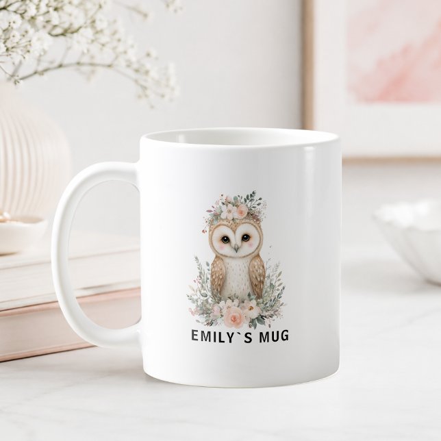 Anpassad skogsuggla-mugg med namn kaffemugg (Custom Woodland Owl Mug with Name)