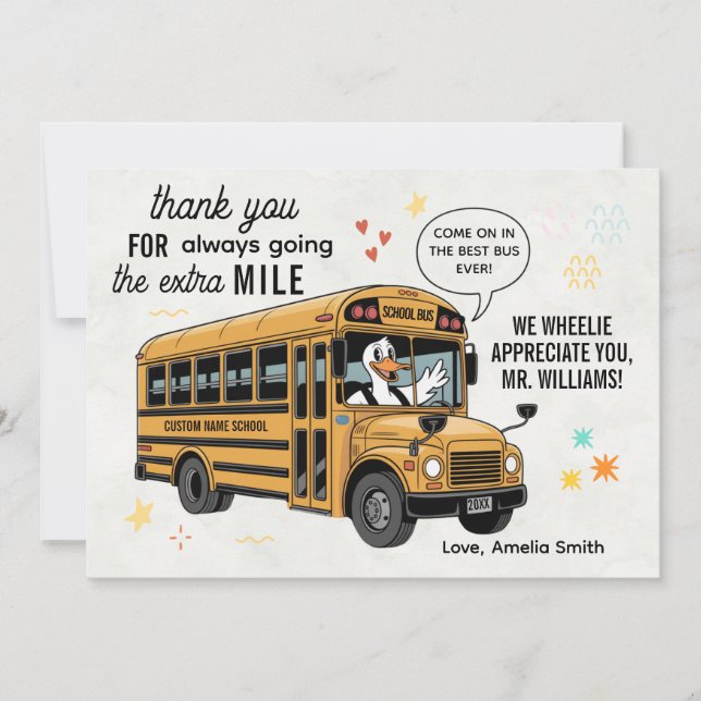 Anpassad skolbussförarappreciation Extra mil Tack Kort (Framsida)
