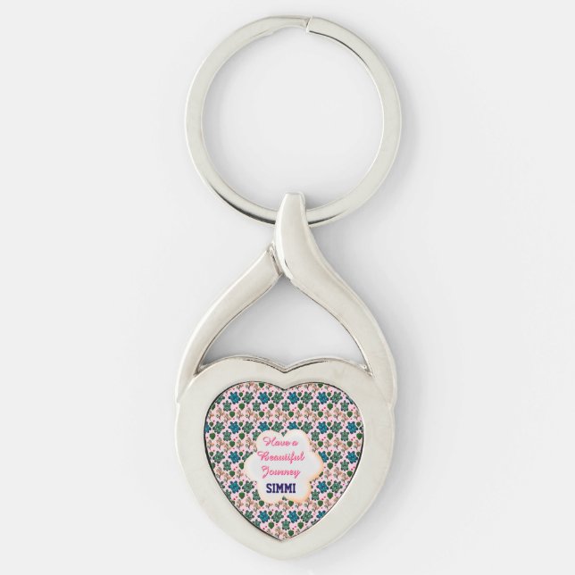 Anpassad sköldpaddsmönster twisted heart silverfärgad nyckelring (Framsidan)