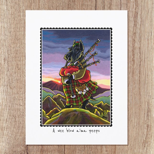 Anpassad skotsk terrier säckpipa kilt hund vykort (Skapare uppladdad)